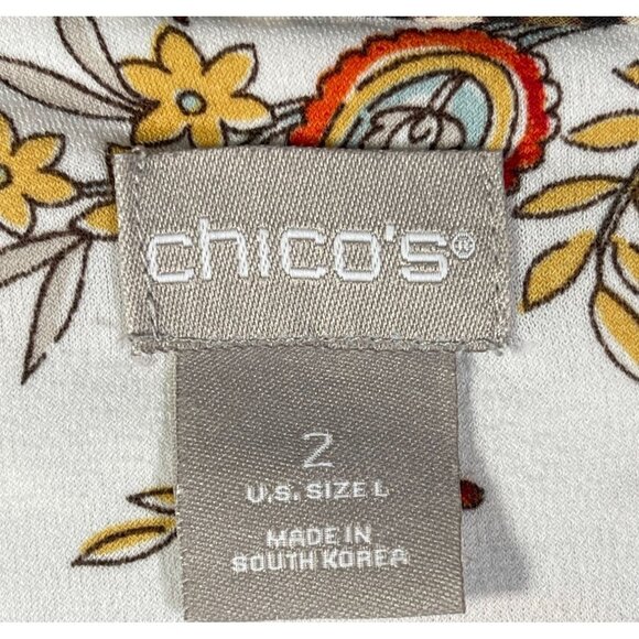 Chicos Leopard & Floral Print 3/4 Sleeve Top Size 2 Polyester Spandex Blend Boho - Picture 6 of 8